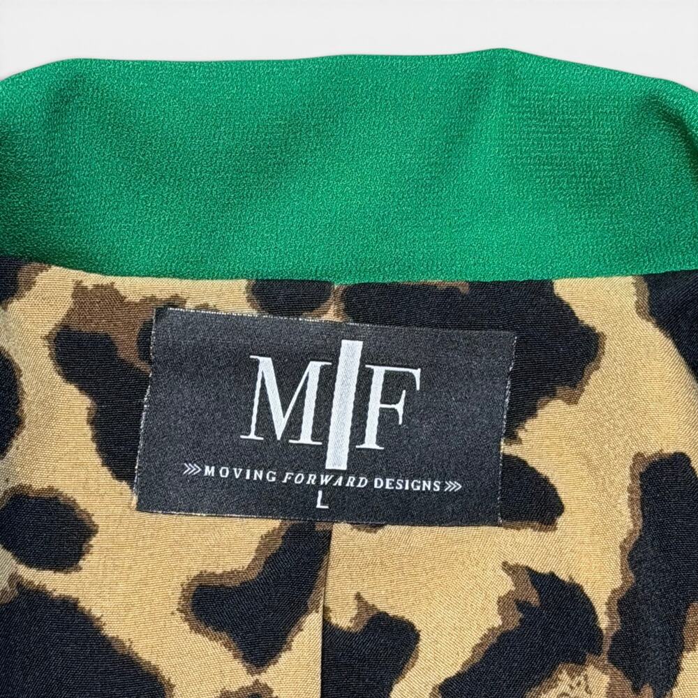Moving Forward Tiger Blazer Size L Kelly Green Rhinestone Mob Wife Leopard Lined - Picture 8 of 10